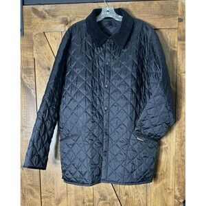 Vintage Barbour Men's Black Liddesdale Quilted Jacket Coat Corduroy Collar XL